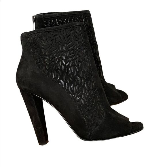 Diane Von Furstenberg Black Lasercut Angel High Heel Peep Toe Ankle Booties - Picture 1 of 13